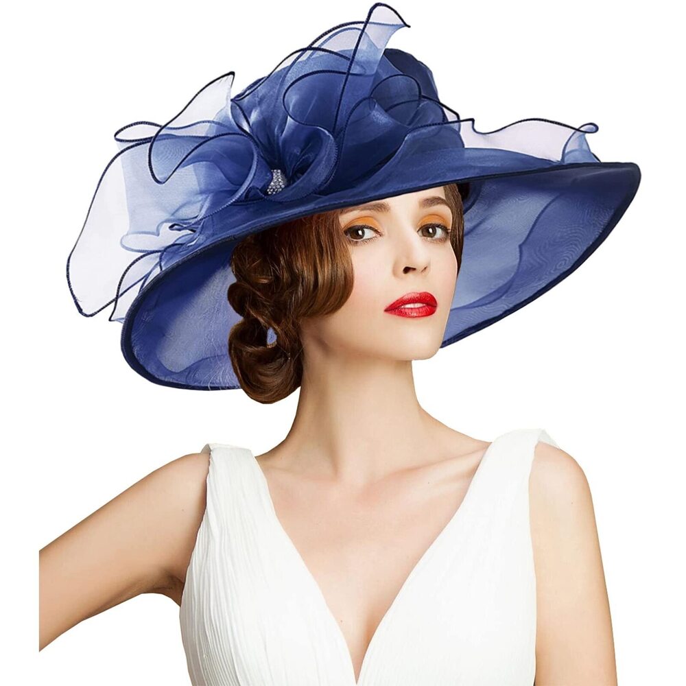 8849 Organza Kentucky Fascinator Hat- Women’s Wide Brim Derby Church Bridal